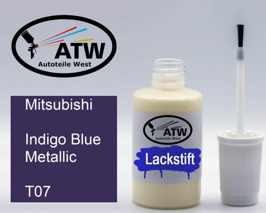 Mitsubishi, Indigo Blue Metallic, T07: 20ml Lackstift, von ATW Autoteile West.